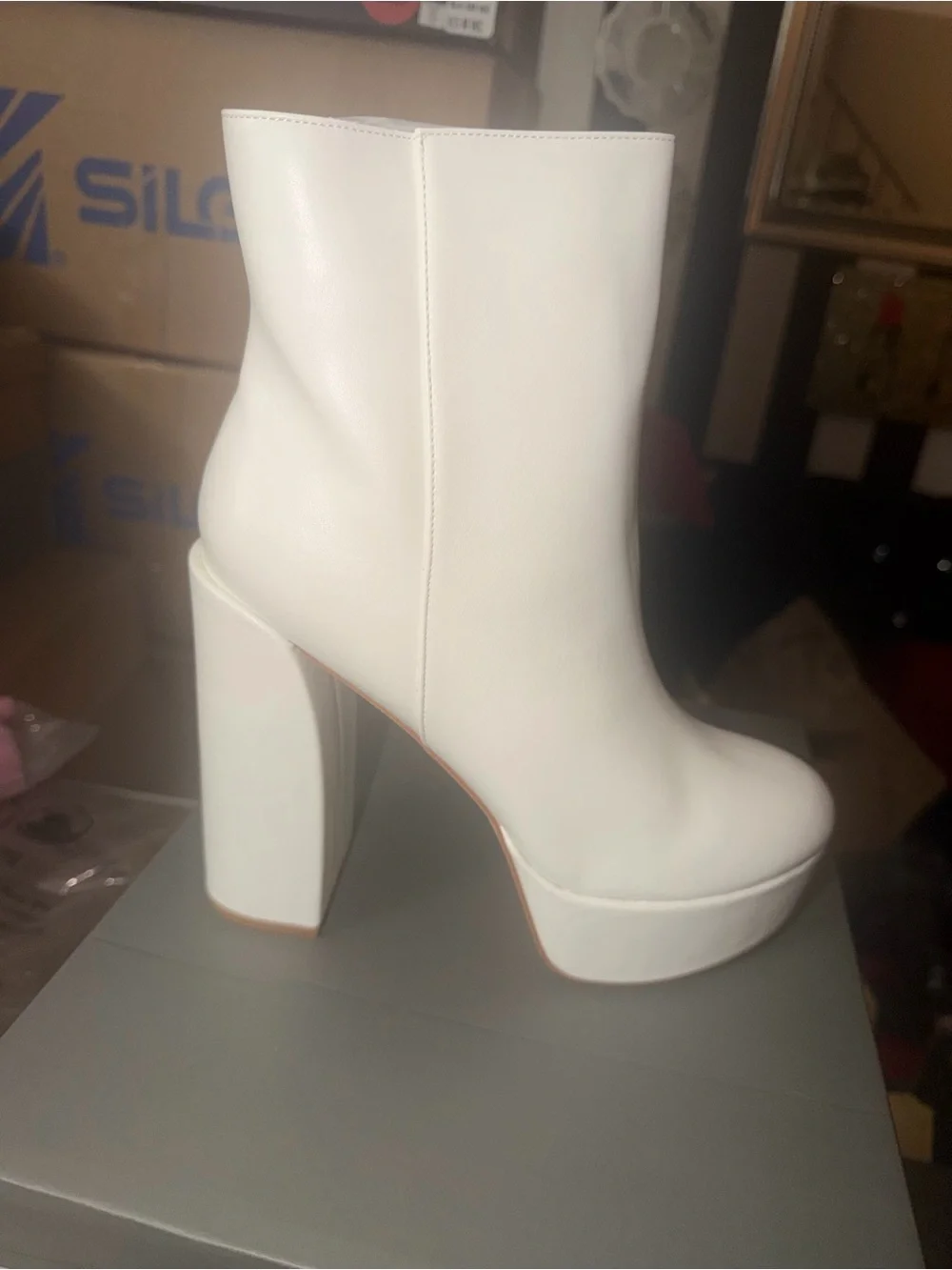 White Platform Block Heel Ankle Boots